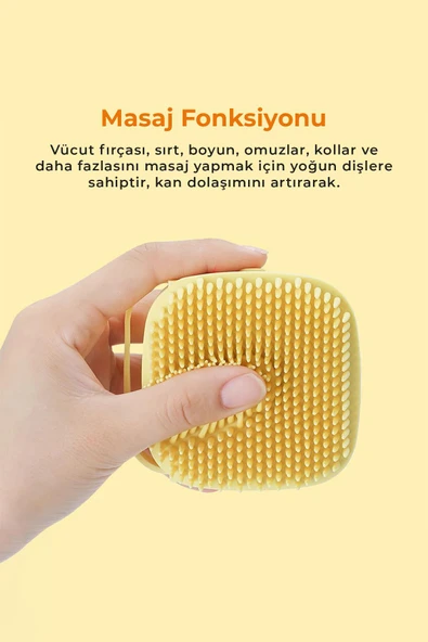 Şampuan Hazneli Kedi Ve Köpek Evcil Hayvan Yıkama Fırçası Silikon Sarı - 3