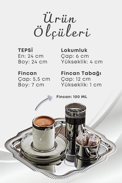 2 Kişilik Tepsili Gümüş Porselen Fincan Seti Damat Kahvesi-Söz Nişan Türk Kahvesi Kahve Fincanı - 3