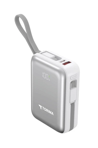 Torima TRM-1018 Beyaz 10000 mAh Type-C Giriş + Lightning + Usb Taşınabilir 45 W Hızlı Şarj Dijital Göstergeli Powerbank - 4