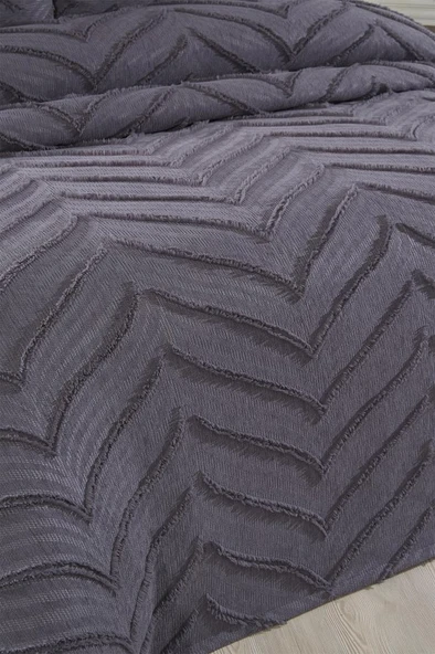 Çeyiz Diyarı Sementina 3 Parça Çift Kişilik Pike Takımı Antrasit - Resim 4