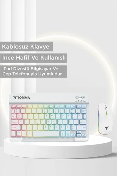 Torima TMK-09 Beyaz Şarj Edilebilir RGB Işıklı Kablosuz Klavye Mouse Seti - Resim 3