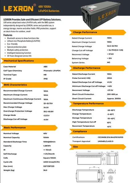 100AH 48V LIFEPO4 BATARYA - Resim 2