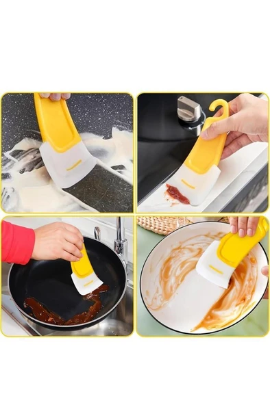 Çizmez Silikon Bulaşık Kazıyıcı Spatula Fırça Tava Tepsi Ocak Yağ Leke Temizleme Hamur Spatulası - Resim 8