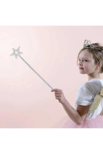 34 cm Peri Gümüş Asa Sihirli Yıldız Prenses Değnek Yıldızlı Melek Asası Parti Doğum Günü Malzemesi - Resim 8