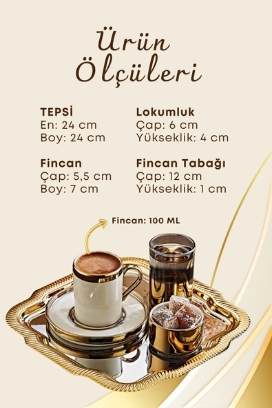 Tepsili Gold Porselen Fincan Seti Damat Kahvesi-Söz Nişan Türk Kahvesi Kahve Fincanı - 4