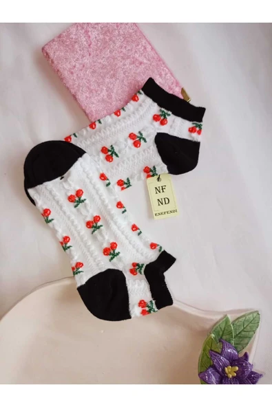 3 ÇİFT PAMUKLU PATİK ÇORAP BURUN DİKİŞSİZ SOFT KISA KONÇ DESEN KADIN ÇORABI 36-40 BEYAZ SİYAH - 2