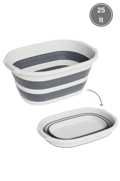 Katlanır 25 lt Sepet ve 10 lt Kova Seti, Akordiyon Çamaşır Oyuncak Selesi Kutusu + Kulplu Su Kovası - Resim 2