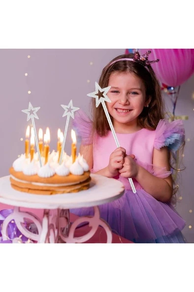 34 cm Peri Gümüş Asa Sihirli Yıldız Prenses Değnek Yıldızlı Melek Asası Parti Doğum Günü Malzemesi - Resim 4