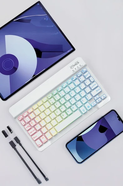 Torima TMK-09 Beyaz Şarj Edilebilir RGB Işıklı Kablosuz Klavye Mouse Seti - Resim 4