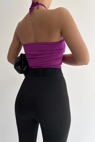 Halka Tokalı Cut Out Top Bluz Mor - 1514.9135. - Resim 2