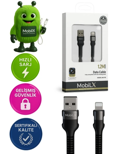 MobiLX Lightning Şarj Kablosu – 1.2 Metre | Hızlı Şarj Destekli | Model: MU-05 - 1