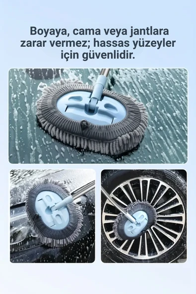 Çok Fonksiyonlu Mikrofiber Araba Yıkama Fırçası Teleskopik Uzun Saplı Detay Fırçası Oto Mopu - Resim 5