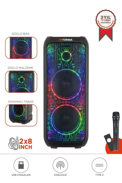 Torima D64 Siyah RGB Ledli Dahili Mikrofon Kumandalı Bluetooth Hoparlör Speaker ürün görseli