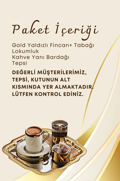Tepsili Gold Porselen Fincan Seti Damat Kahvesi-Söz Nişan Türk Kahvesi Kahve Fincanı - 2