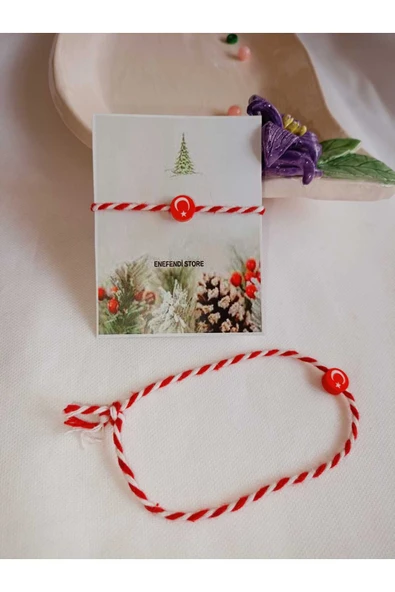 AY YILDIZLI FİMO KIRMIZI BEYAZ İP MARTENİÇKA KARTLI BİLEKLİK HEDİYE BAHAR BİLEKLİĞİ AYYILDIZ - Resim 3