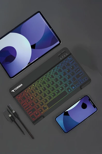 Torima TMK-09 Siyah Şarj Edilebilir RGB Işıklı Kablosuz Klavye Mouse Seti - Resim 4