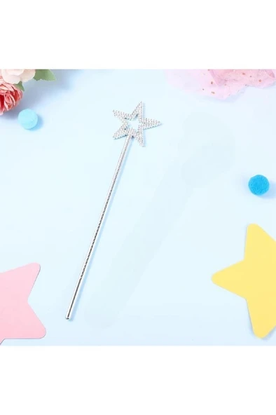 34 cm Peri Gümüş Asa Sihirli Yıldız Prenses Değnek Yıldızlı Melek Asası Parti Doğum Günü Malzemesi - Resim 2