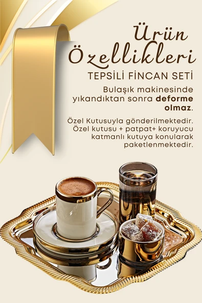 Tepsili Gold Porselen Fincan Seti Damat Kahvesi-Söz Nişan Türk Kahvesi Kahve Fincanı - 3