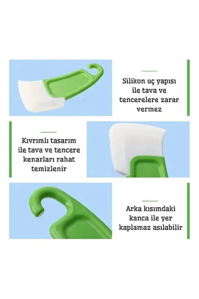 Çizmez Silikon Bulaşık Kazıyıcı Spatula Fırça Tava Tepsi Ocak Yağ Leke Temizleme Hamur Spatulası - Resim 5