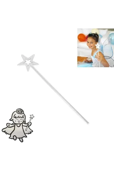 34 cm Peri Gümüş Asa Sihirli Yıldız Prenses Değnek Yıldızlı Melek Asası Parti Doğum Günü Malzemesi ürün görseli 1