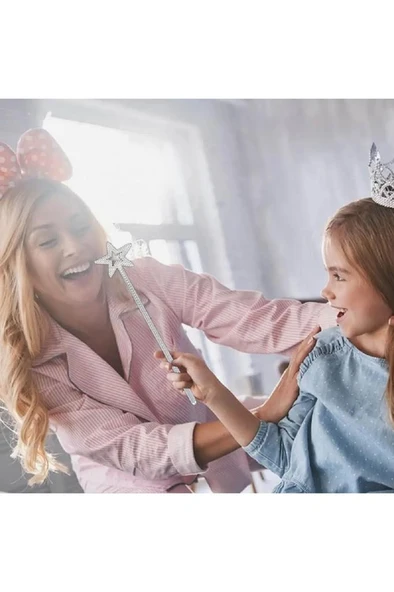 34 cm Peri Gümüş Asa Sihirli Yıldız Prenses Değnek Yıldızlı Melek Asası Parti Doğum Günü Malzemesi - Resim 5