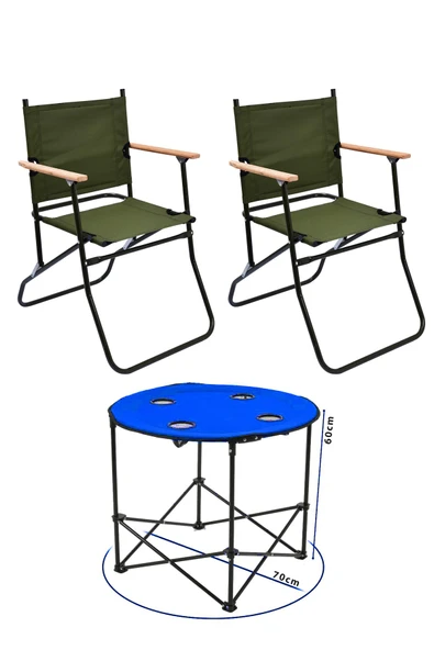 2 Adet 120 Kg kapasiteli Katlanır Kamp Sandalyesi ve Yuvarlak Kamp Masası-2-M-Y ürün görseli