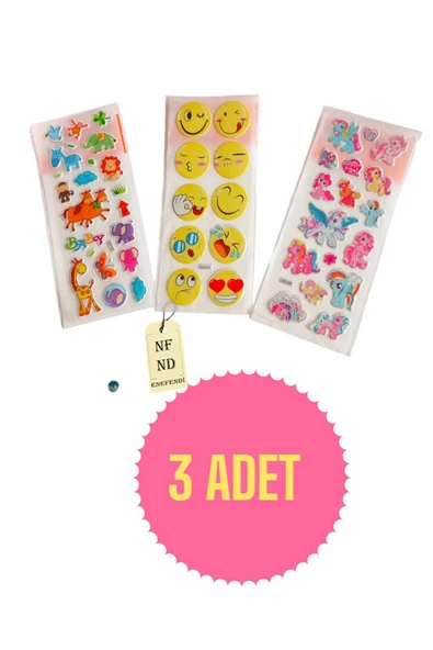 3 ADET STİCKER PARLAK YAPIŞKANLI KIZ ERKEK ÇOCUK TELEFON DEFTER DOLAP AYNA HEDİYE STİCKER