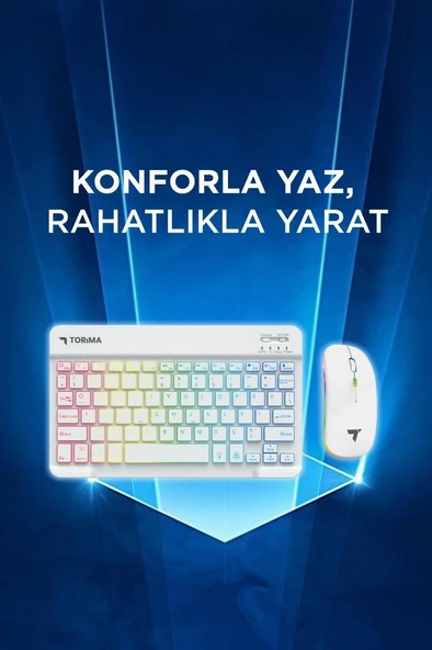 Torima TMK-09 Beyaz Şarj Edilebilir RGB Işıklı Kablosuz Klavye Mouse Seti - Resim 2