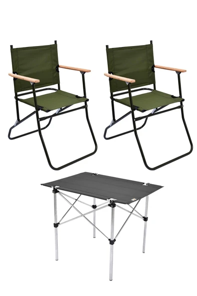 2 Adet 120 Kg kapasiteli Katlanır Kamp Sandalyesi ve 50x70 Kamp Masası Seti-2-AS-5070 ürün görseli 1