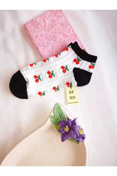 3 ÇİFT PAMUKLU PATİK ÇORAP BURUN DİKİŞSİZ SOFT KISA KONÇ DESEN KADIN ÇORABI 36-40 BEYAZ SİYAH - 6