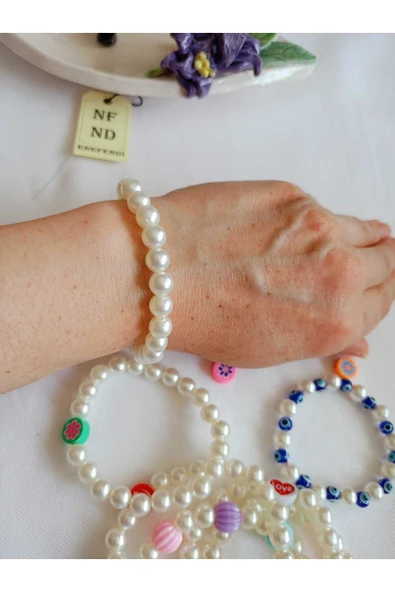 BİLEKLİK İNCİ BONCUKLU BİLEKLİK EKRU BONCUK ŞANS BEREKET ARKADAŞ SEVGİLİ EŞ ÇOCUK HEDİYE İNCİLİ - Resim 5