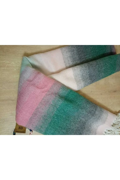 Renkli Kareli Yumuşak, Çift Taraflı Pofidik YeşilPembeSiyah Kışlık ,Sıcak Omuz Şalı - Atkı 45 X 185 - 4