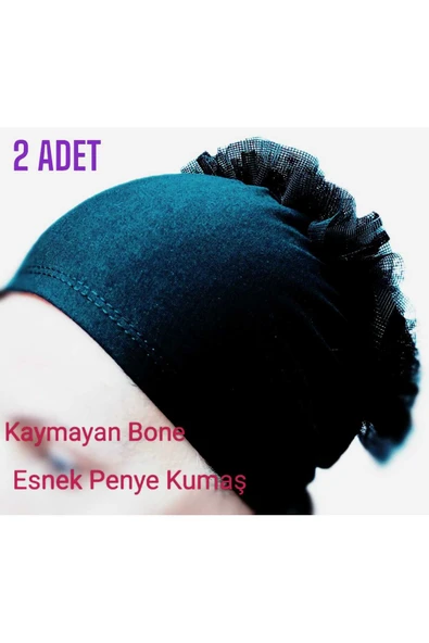 BONE FIRFIRLI, HİJAB, TESETTÜR BONE, TOPUZ, SİYAH PENYE DİKİŞLİ BONE 2 ADET - Resim 2
