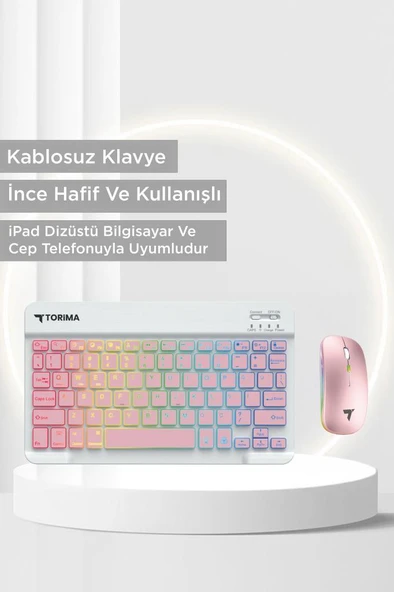 Torima TMK-09 Pembe Şarj Edilebilir RGB Işıklı Kablosuz Klavye Mouse Seti - Resim 3