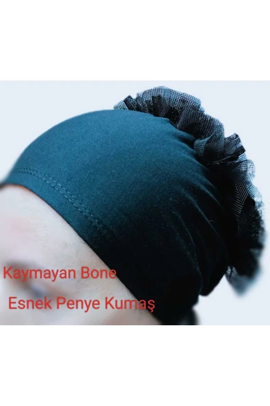 BONE FIRFIRLI, HİJAB, TESETTÜR BONE, TOPUZ, SİYAH PENYE DİKİŞLİ BONE 2 ADET - Resim 3