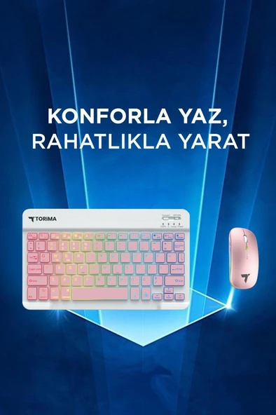Torima TMK-09 Pembe Şarj Edilebilir RGB Işıklı Kablosuz Klavye Mouse Seti - Resim 2