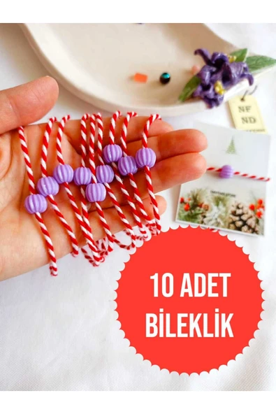 10 ADET MOR BONCUKLU MARTENİÇKA BİLEKLİK ŞANS BEREKET ARKADAŞ SEVGİLİ EŞ ÇOCUK HEDİYE BAHAR ürün görseli