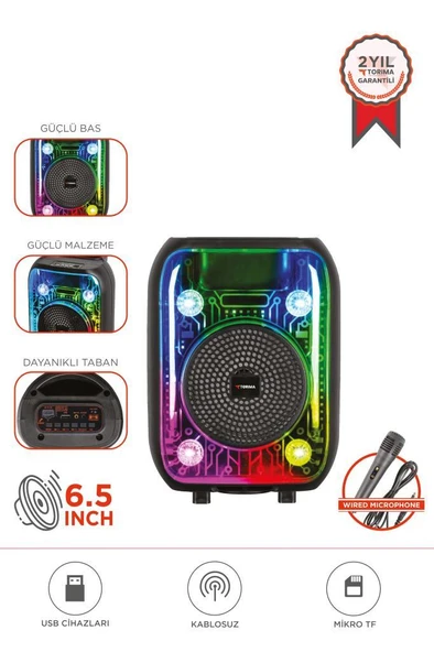 Torima D66 Siyah Kablolu Mikrofonlu Bluetooth Hoparlör - 1