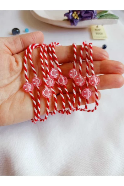 10 ADET UÇUK PEMBE BONCUKLU MARTENİÇKA BİLEKLİK ŞANS ARKADAŞ SEVGİLİ EŞ ÇOCUK HEDİYE BAHAR BİLEKLİĞİ - Resim 2