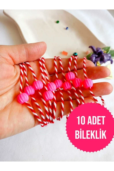 10 ADET PEMBE(FUŞYA) BONCUKLU MARTENİÇKA BİLEKLİK ŞANS BEREKET ARKADAŞ SEVGİLİ EŞ ÇOCUK HEDİYE BAHAR