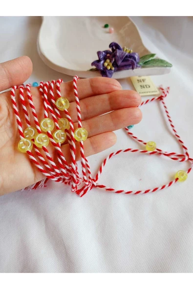 10 ADET SARI BONCUKLU MARTENİÇKA BİLEKLİK ŞANS ARKADAŞ SEVGİLİ EŞ ÇOCUK HEDİYE BAHAR BİLEKLİĞİ - 2