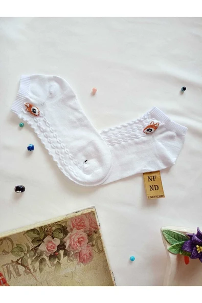3 ÇİFT BURUN DİKİŞSİZ ÇORAP PATİK PAMUKLU KISA KONÇ DESENLİ KADIN ÇORABI 36-40 BEYAZ SÜT KAHVE - 6