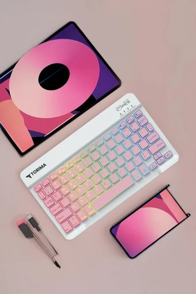 Torima TMK-09 Pembe Şarj Edilebilir RGB Işıklı Kablosuz Klavye Mouse Seti - Resim 4