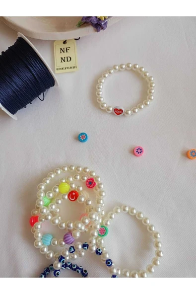 İNCİLİ VE LOVE BONCUKLU BİLEKLİK İNCİ BONCUKLU ŞANS BEREKET ARKADAŞ SEVGİLİ EŞ ÇOCUK HEDİYE - Resim 4