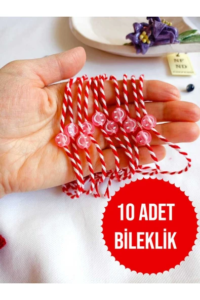 10 ADET UÇUK PEMBE BONCUKLU MARTENİÇKA BİLEKLİK ŞANS ARKADAŞ SEVGİLİ EŞ ÇOCUK HEDİYE BAHAR BİLEKLİĞİ ürün görseli