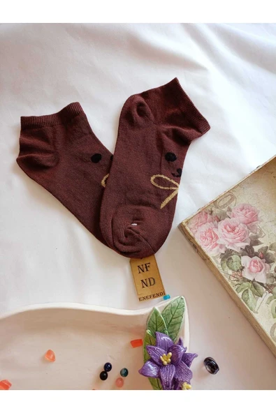 3 ÇİFT KADIN ÇORAP BURUN DİKİŞSİZ PAMUKLU KISA KONÇ DESENLİ PATİK ÇORABI 36-40 KAHVE SARI KREM - 4