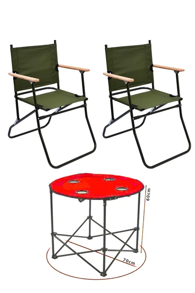 2 Adet 120 Kg kapasiteli Katlanır Kamp Sandalyesi ve Yuvarlak Kamp Masası-2-K-Y