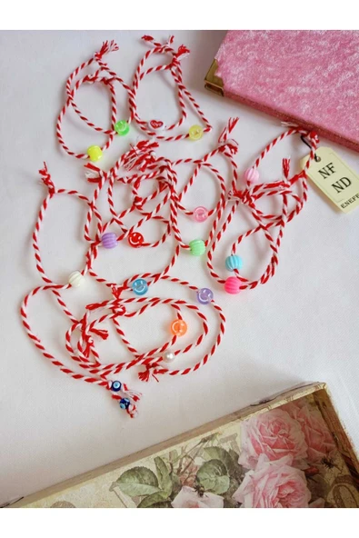 10 ADET PEMBE(FUŞYA) BONCUKLU MARTENİÇKA BİLEKLİK ŞANS BEREKET ARKADAŞ SEVGİLİ EŞ ÇOCUK HEDİYE BAHAR - 6