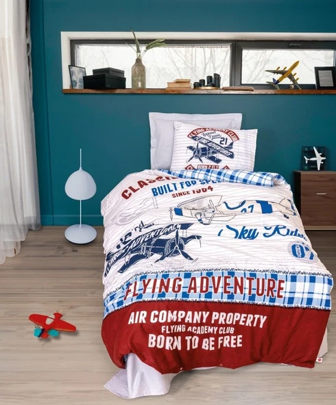 Cotton Box Junior Ranforce Nevresim Takımı Tek Kişilik Flying Gri ürün görseli