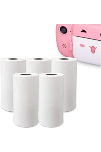 Çocuk Kamera Baskı Kağıdı, 5'li Rulo 57X25MM Çekirdekli Fotoğraf Baskı Termal Kağıt Rulo